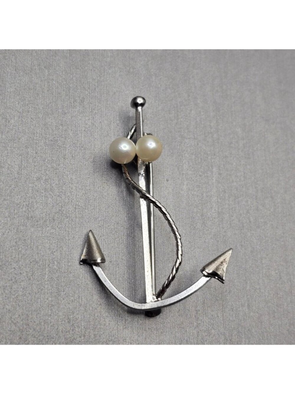 Vintage De Curtis DCE Sterling Silver Pearl Anchor Brooch Nautical 1.75" Pin - Picture 9 of 9